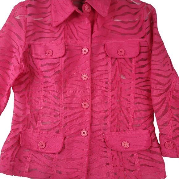 Clara S XS Fuchsia Sheer Zebra Button-Front Jacket Long Sleeve New with Tags - Picture 2 of 9
